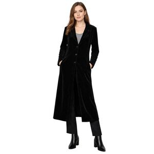 Rabbit Rabbit Design Womens Black Velvet Duster Jacket 18W Button Front Goth